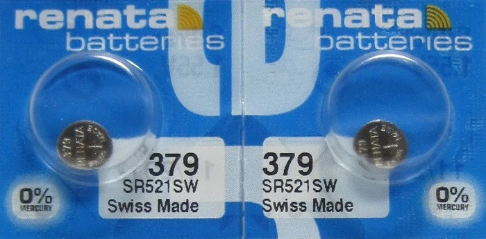 2 Renata Button Cell SR521SW 1.55V Watch Batteries