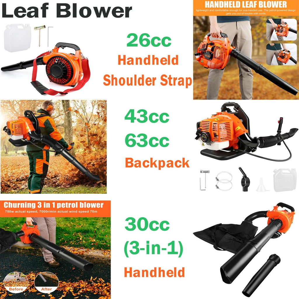 ??Air Leaf Blower Gas Powered Snow Blower 665CFM 26CC/30CC/43CC 2-Stroke Engine