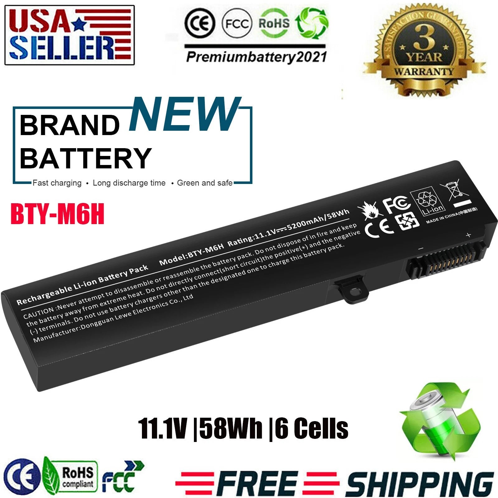 BTY-M6H Battery For MSI GE62 GE62VR GE63 GE72 GP62 GP72 GL62 GL72 GP63 GE75 PE70