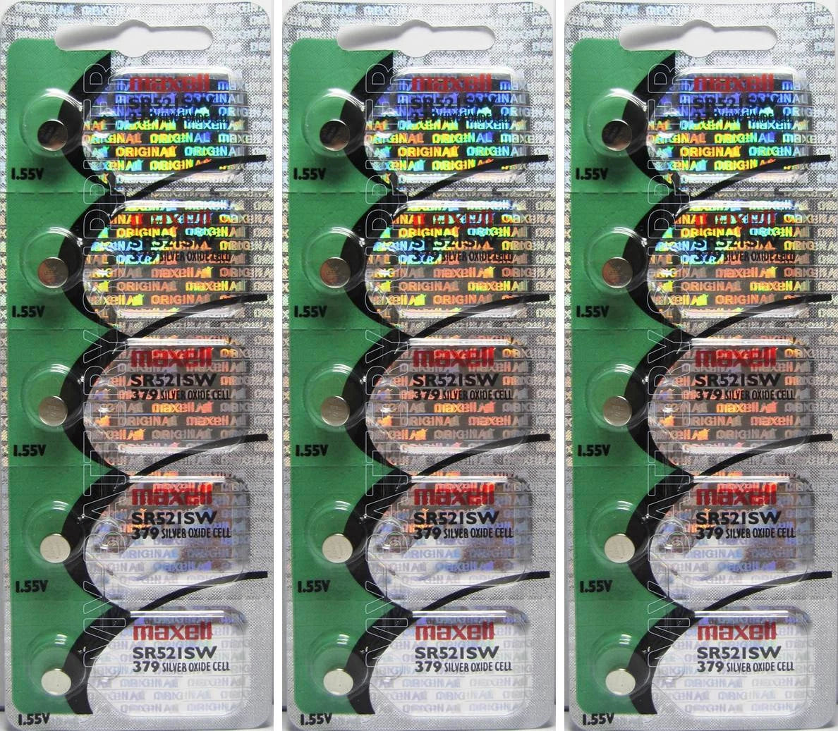 15 Pcs Maxell Silver Oxide 379 SR521SW Batteries