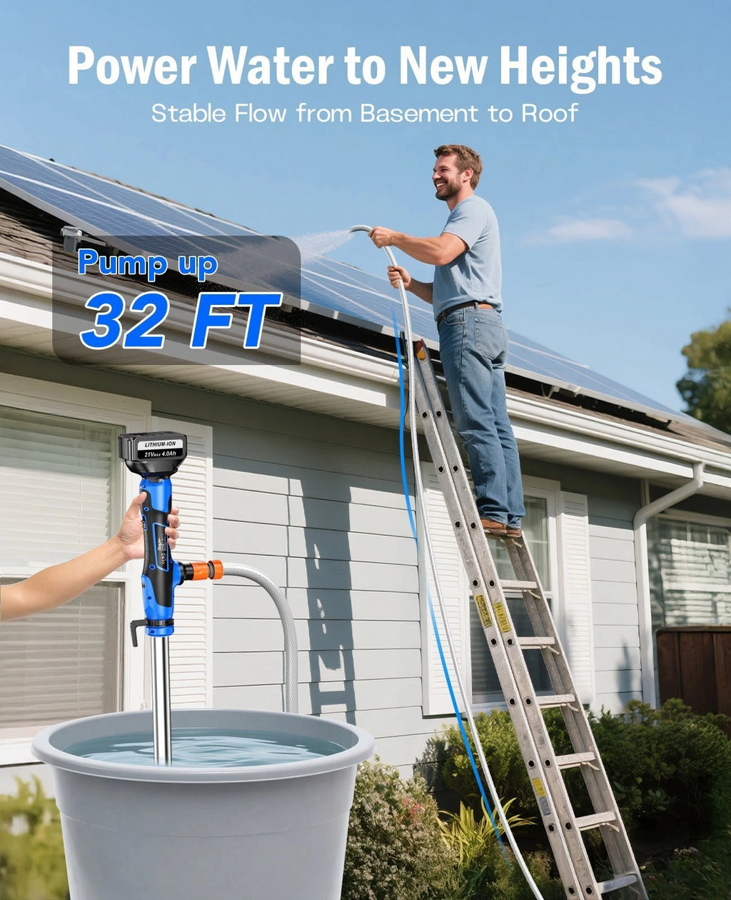 Cordless Electric Stick Water Transfer Pump Anti-Clog Filter /W 2X 4.0Ah Battery