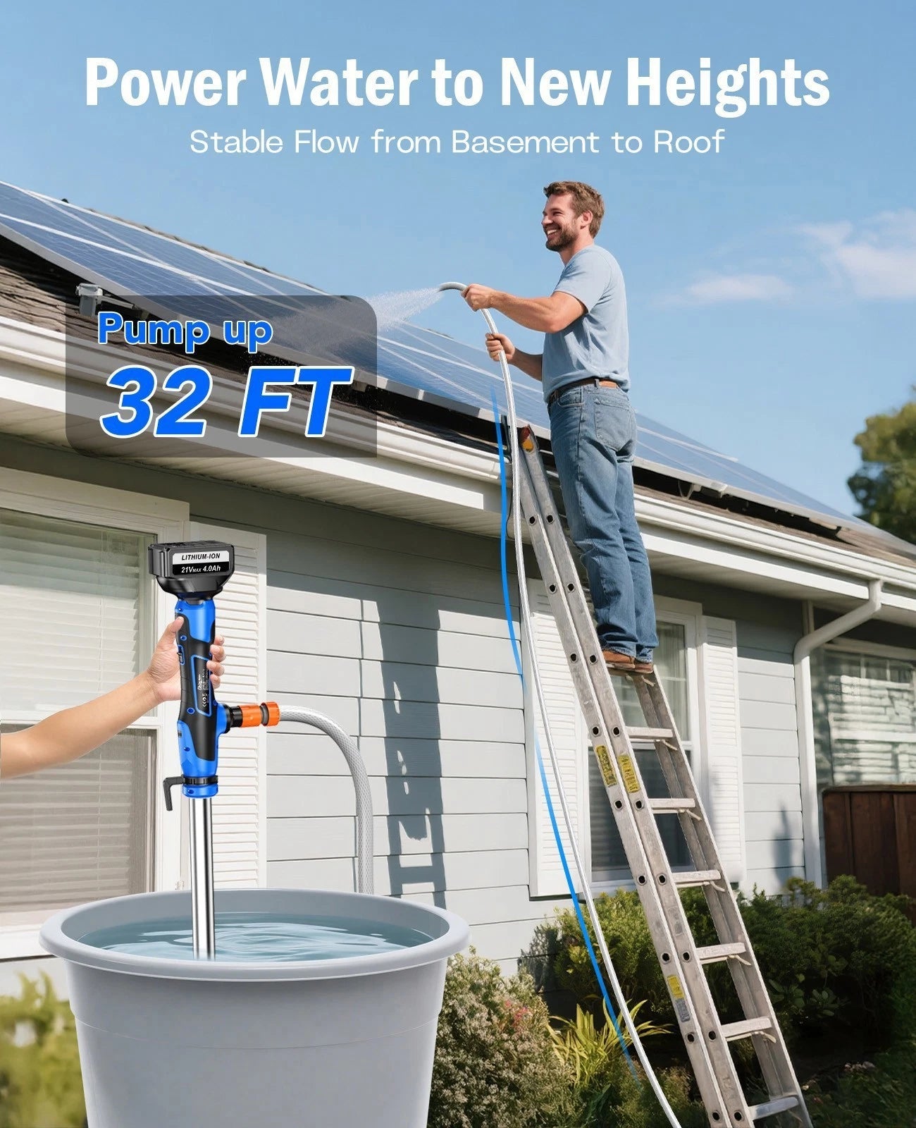 Cordless Electric Stick Water Transfer Pump Anti-Clog Filter /W 2X 4.0Ah Battery