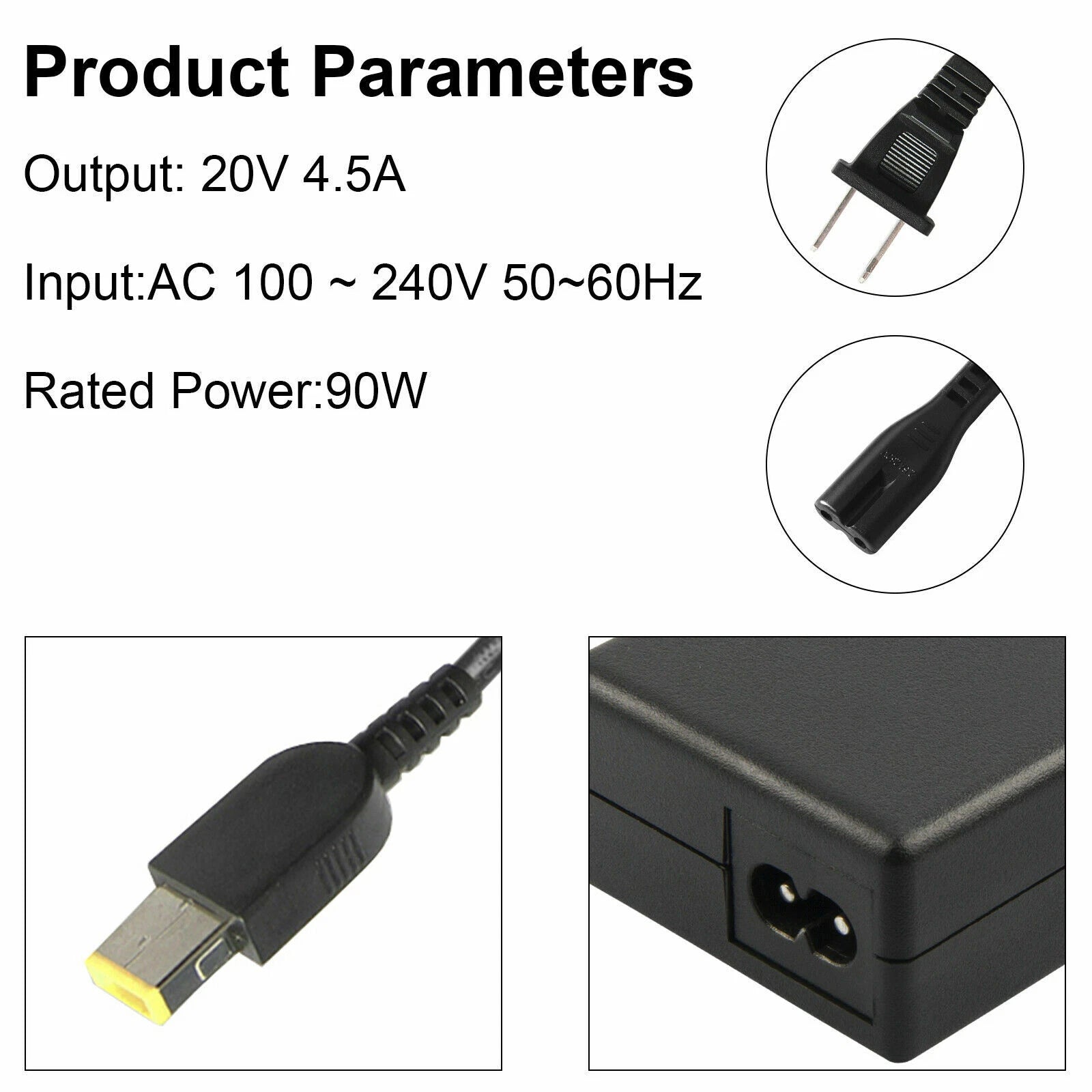 90W 20V 4.5A Square Tip Adapter Charger For Lenovo Thinkpad IdeaPad Yoga Flex