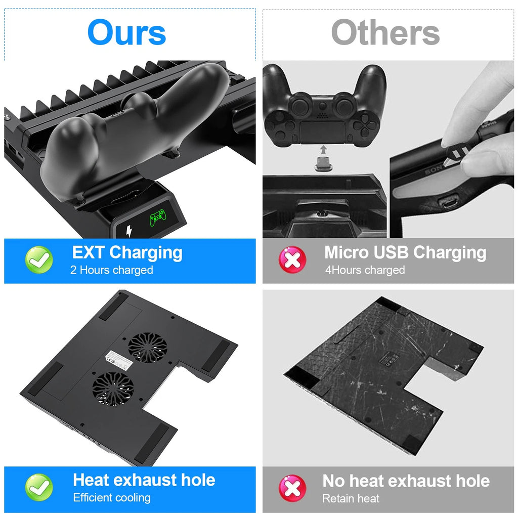 Vertical Stand Cooling Fan PS4 Controller Charging Dock for PS4/PS4 Slim/PS4 Pro
