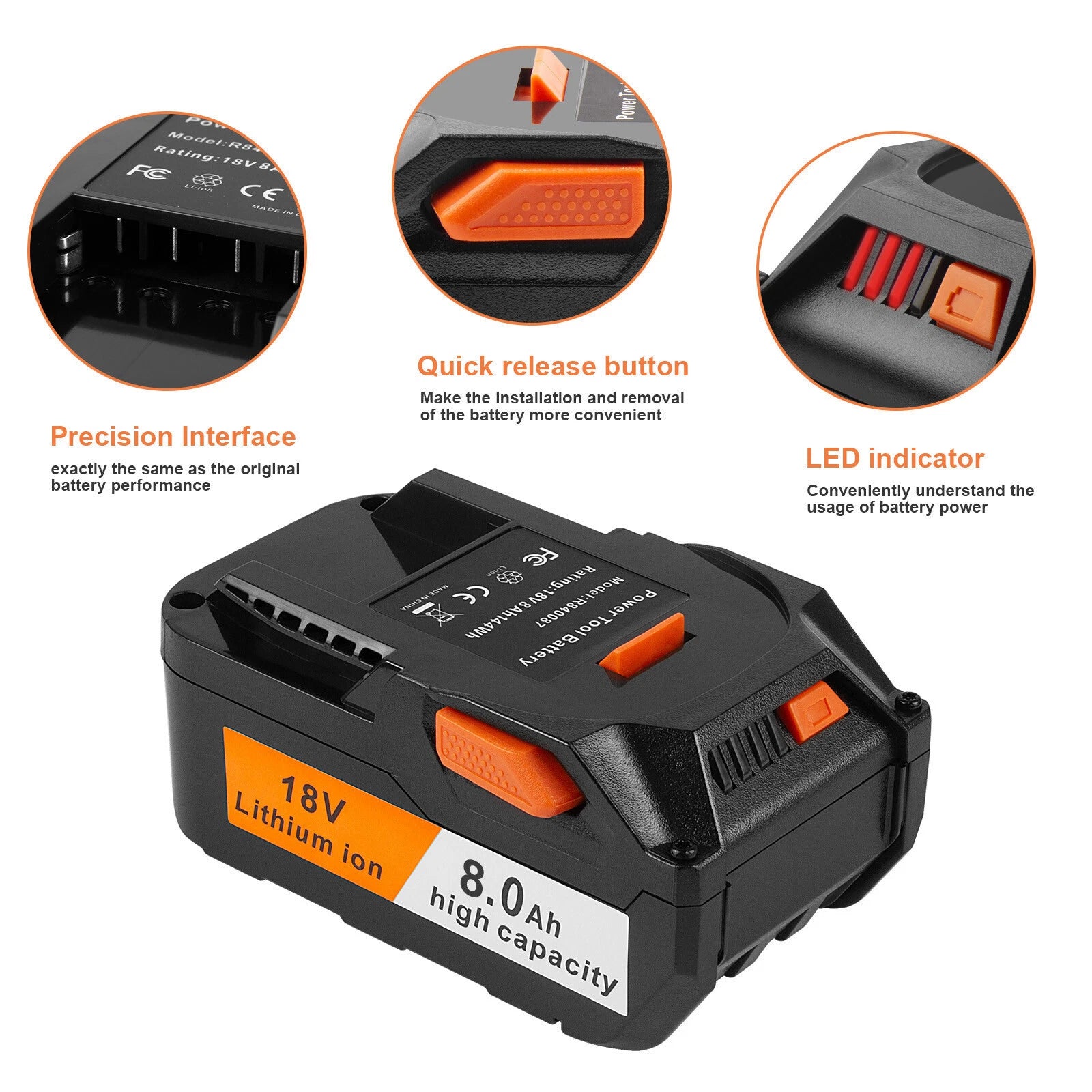 1-4X 8.0Ah 18Volt Lithium Battery For Ridgid AEG 18V R840087 R840085 Replacement