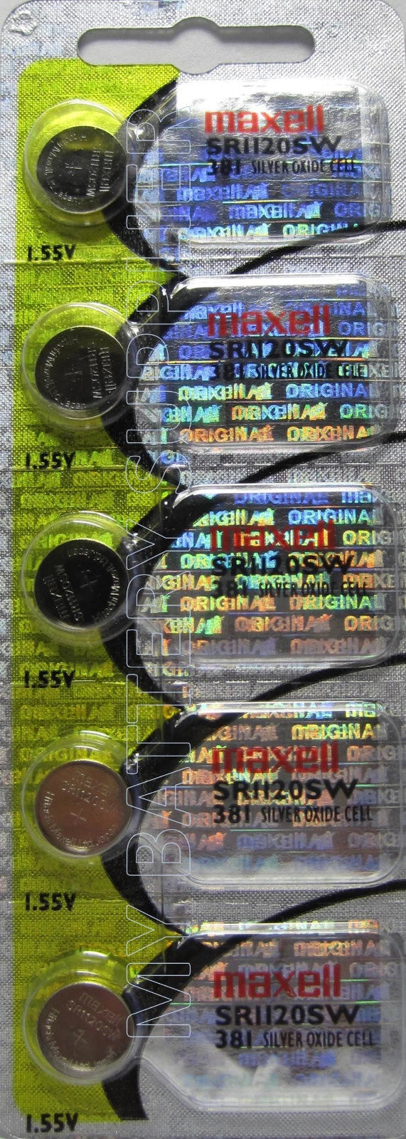5 Maxell 381 Watch and Calculator Batteries