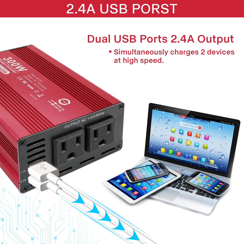 1000W Car Power Inverter DC 12V to AC 110V 120V Converter Adapter Charger Outlet