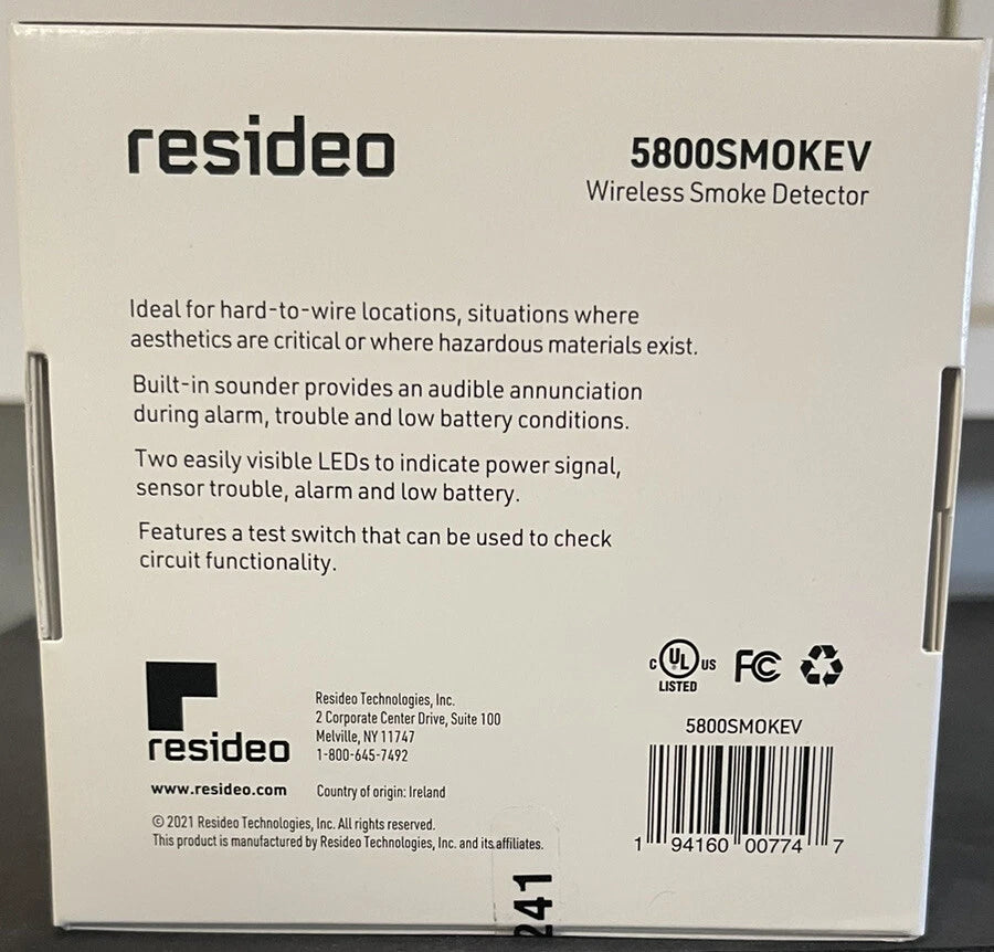 Brand New Honeywell 5800SMOKEV, Wireless Smoke Heat Detector,Battery Included