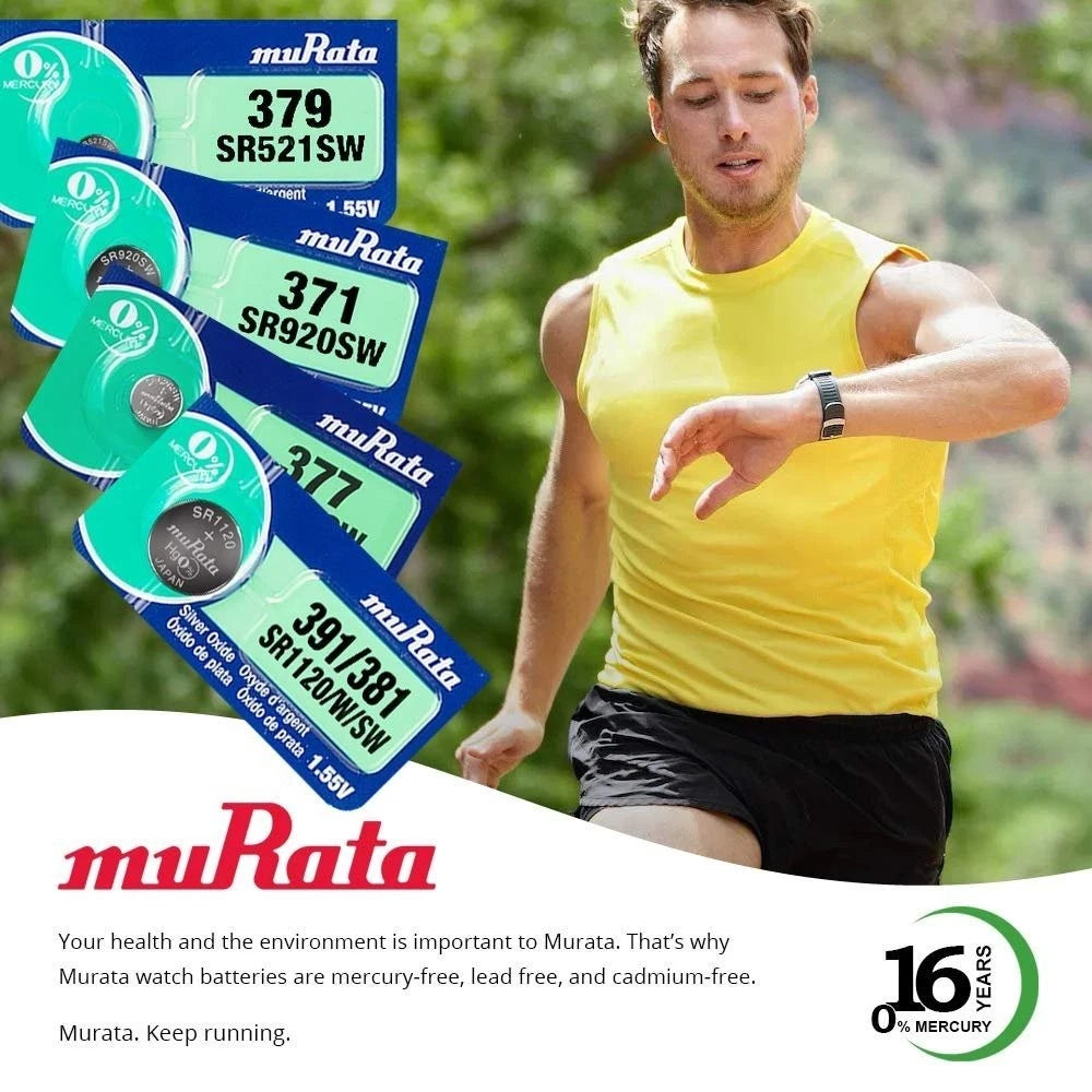 Murata 371 Battery SR920SW 1.55V Silver Oxide Watch Button Cell (20 Batteries)