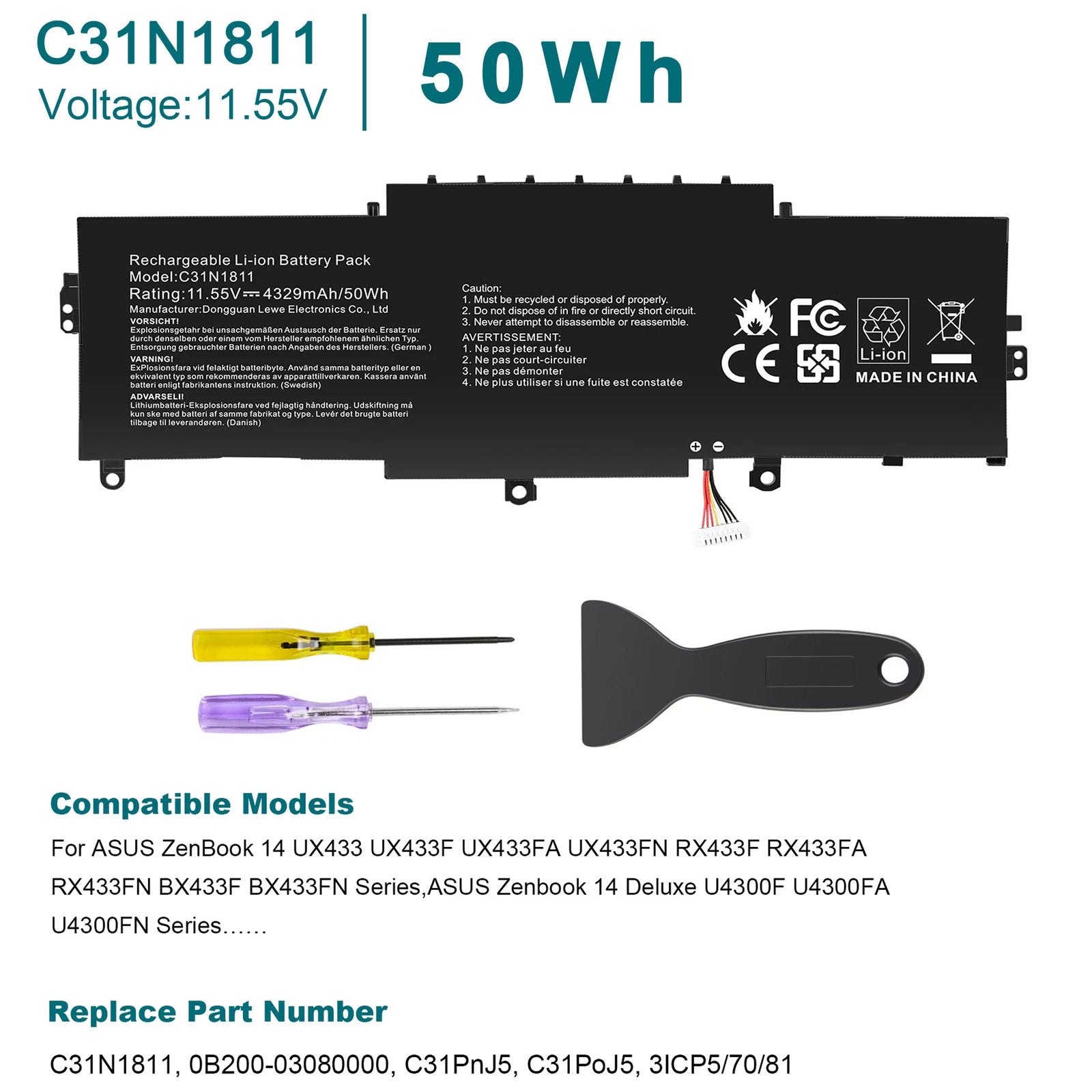 ??NEW C31N1811 Battery For ASUS Zenbook UX433 UX433FA UX433FN U4300 RX433FN 50WH