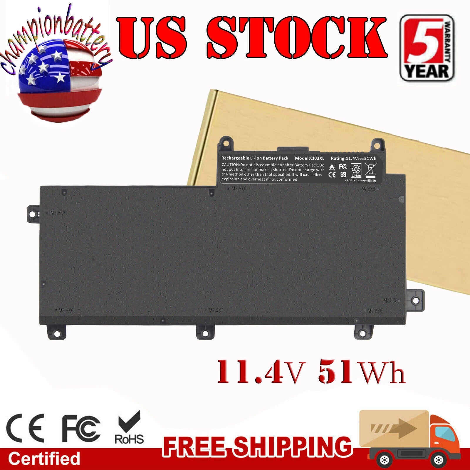 CI03XL Battery for HP ProBook 640 645 650 G2 G3 801517-422 HSTNN-LB6T 51Wh US