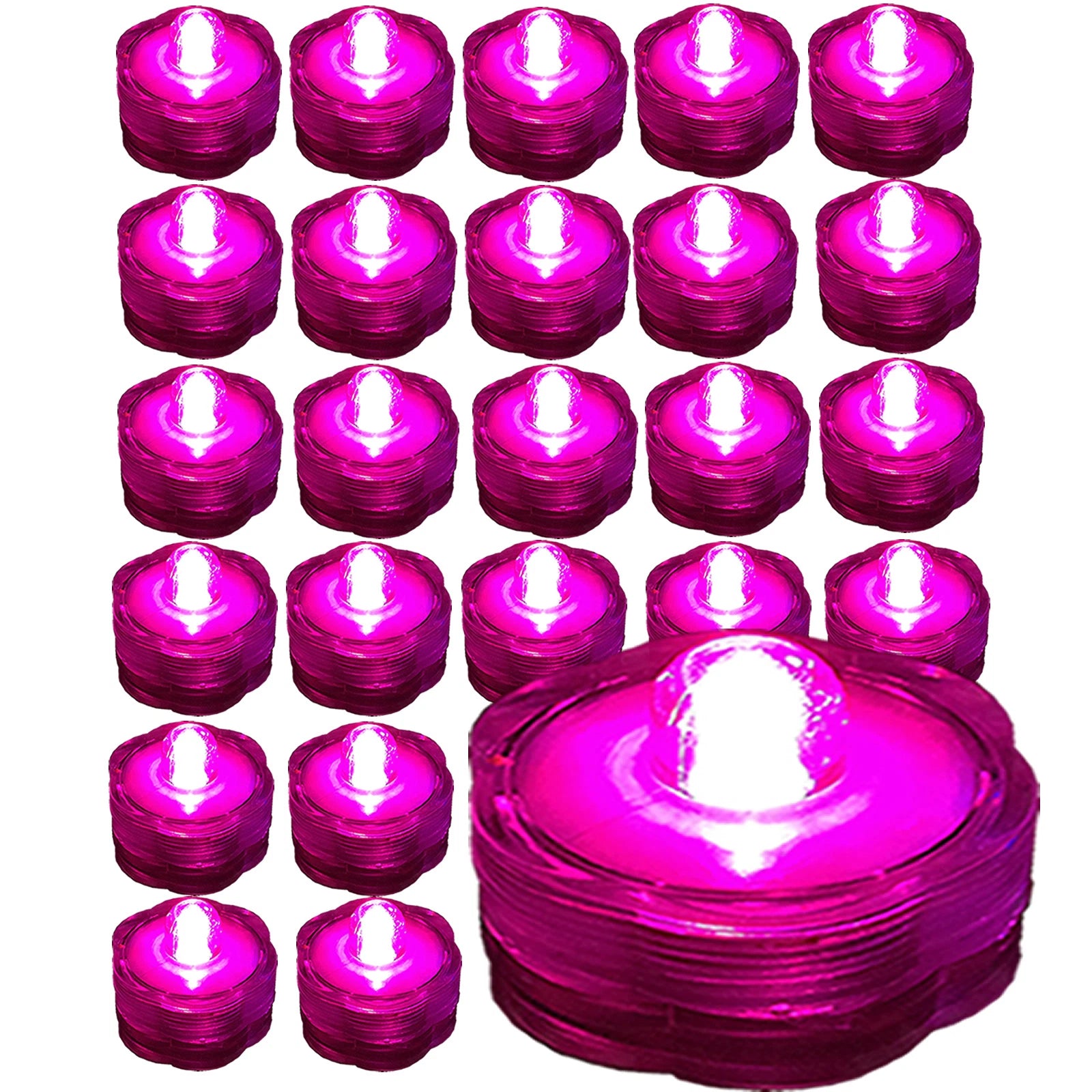 PINK ~ 24 Pack Submersible Waterproof Battery LED Tea Light ~ Wedding Decoration