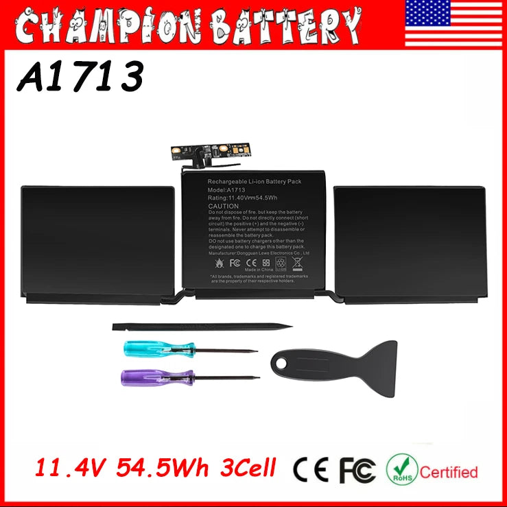 A1713 Battery for Apple MacBook Pro 13" A1708 2016 2017 EMC 2978 EMC 3164 54.5Wh