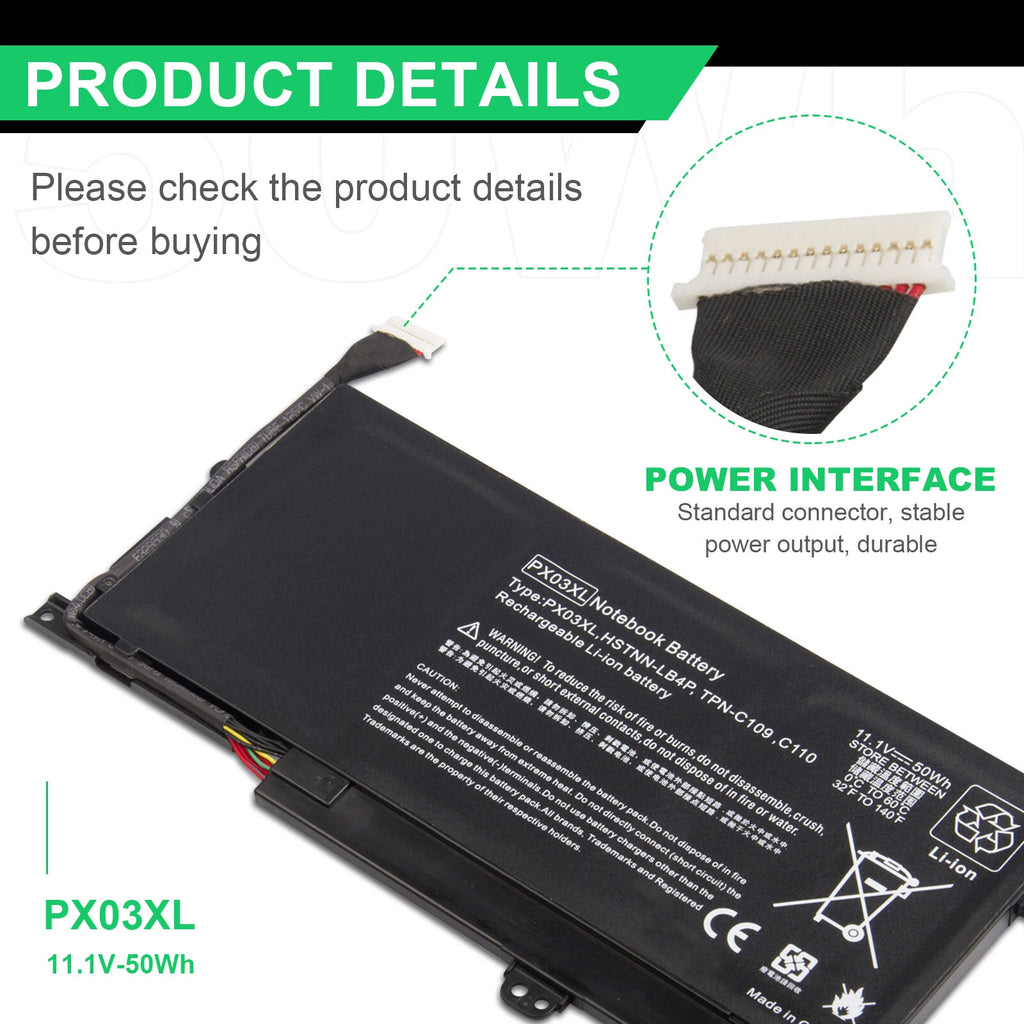 PX03XL Battery for HP Envy 14 Touchsmart M6 M6-k Sleekbook 715050-001 714762-1C1