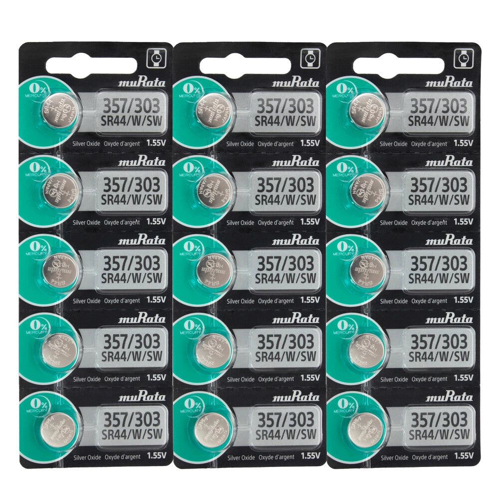 Murata 357/303 (SR44W) Silver Oxide Multi Drain Watch Battery. (Pack of 15)