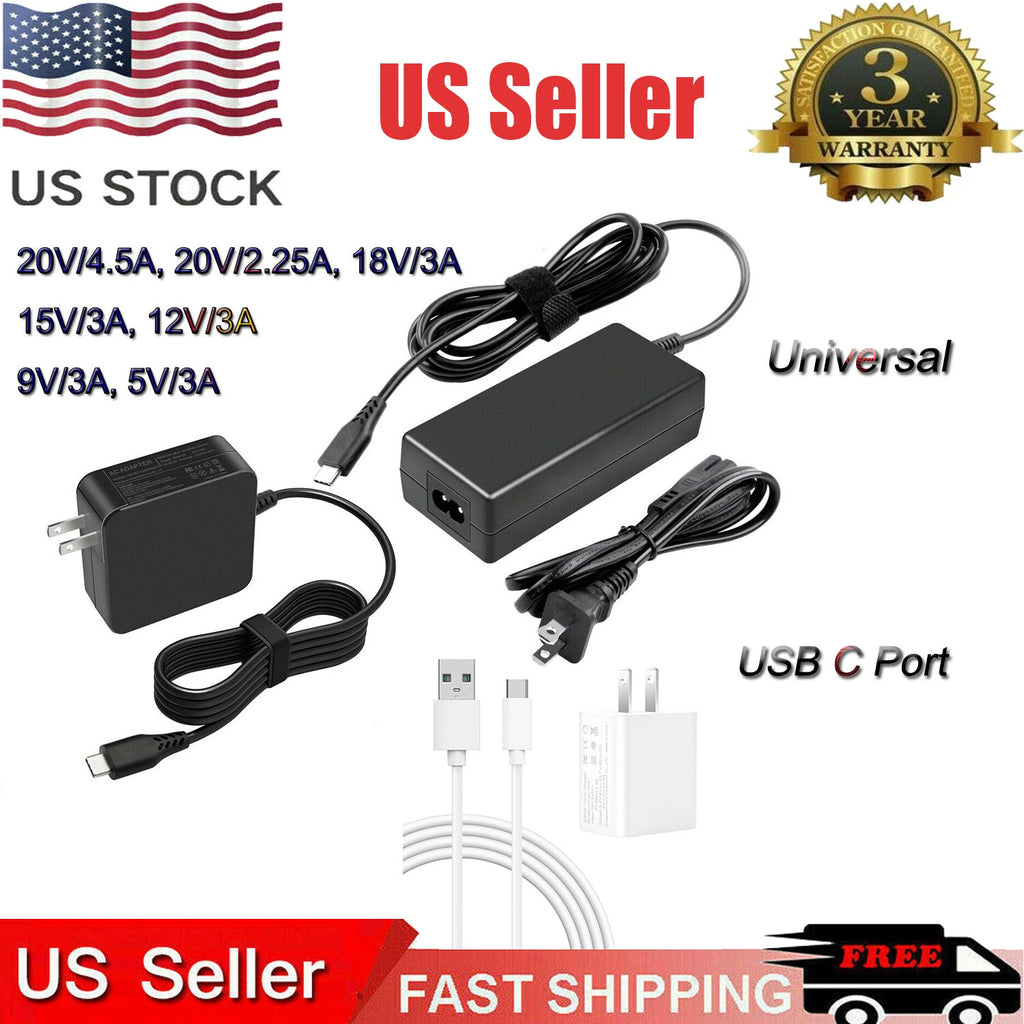 90W Universal USB-C Type-C AC Adapter Laptop PD Power Wall Charger Cable Cord