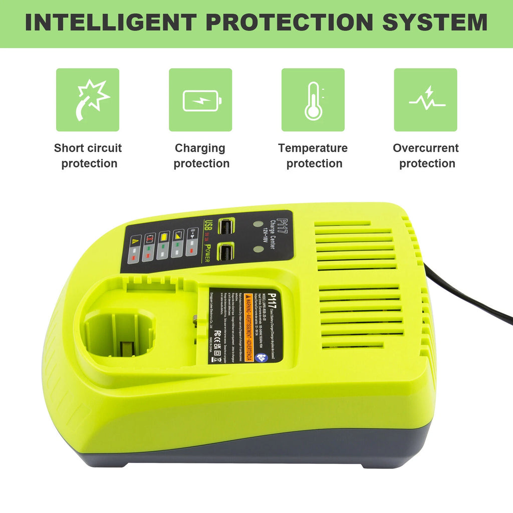 USB Fast Charger For RYOBI P108 P117 18Volt Lithium-Ion Battery 18V US