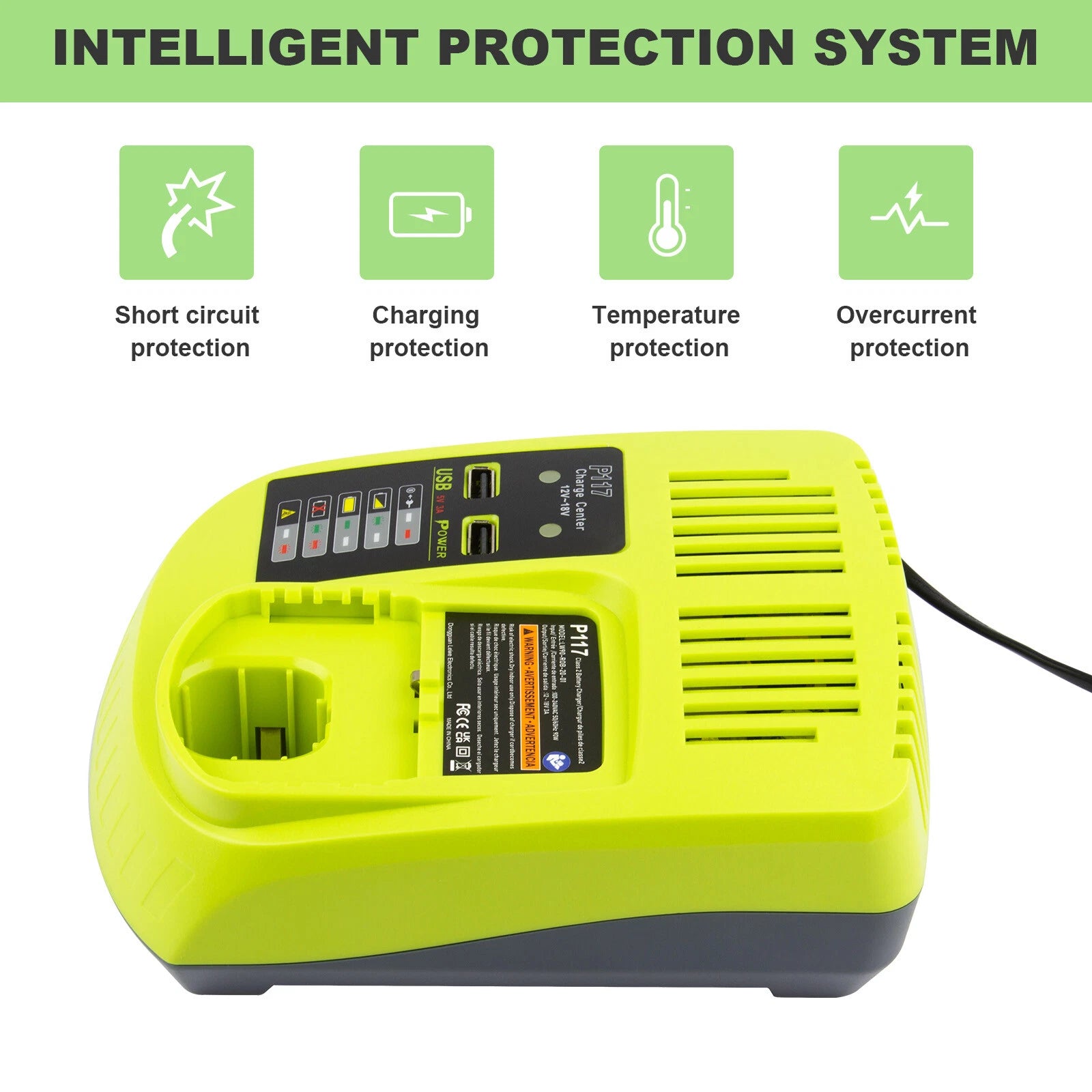 USB Fast Charger For RYOBI P108 P117 18Volt Lithium-Ion Battery 18V US