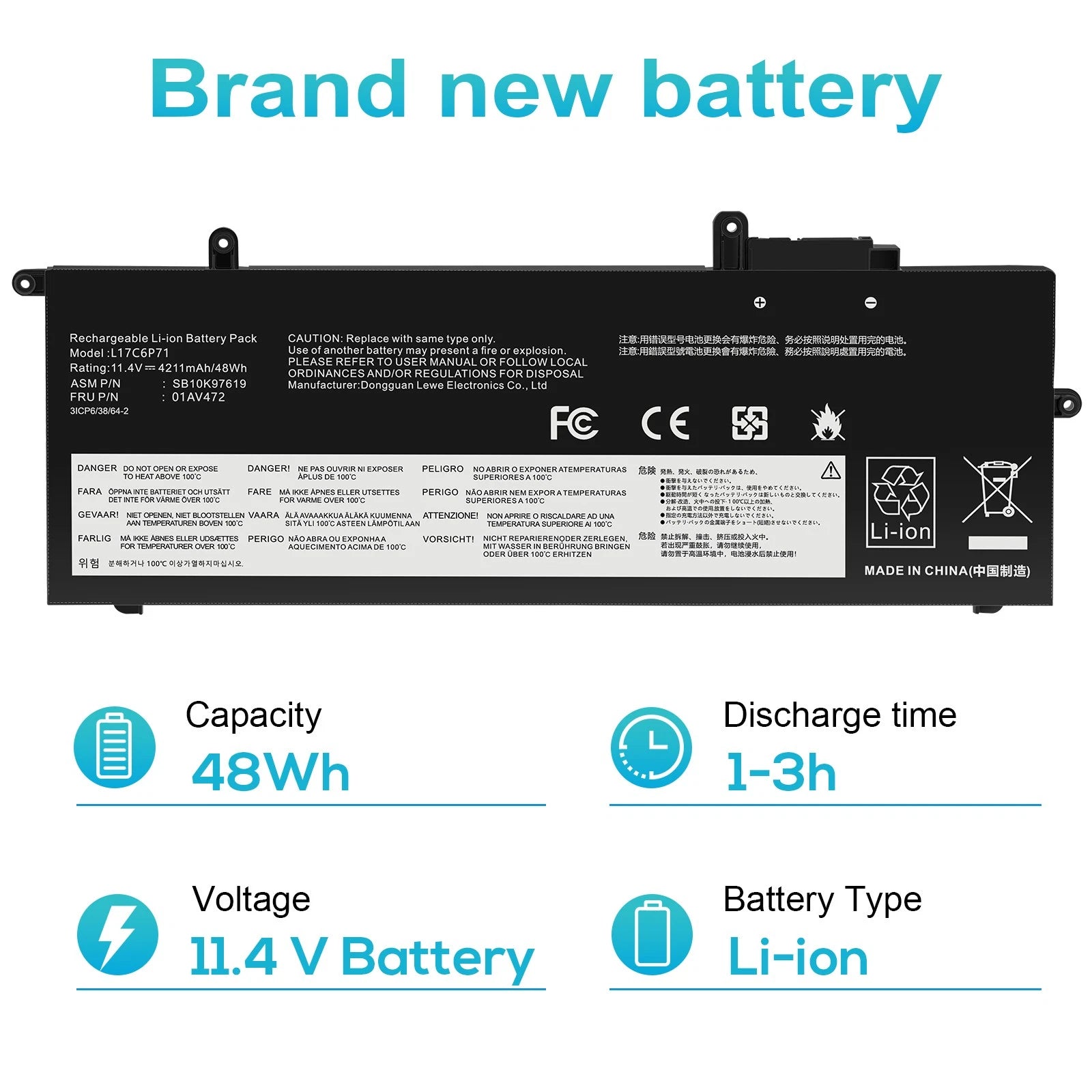 ?Replace L17C6P71 Battery For Lenovo ThinkPad X280 A285 01AV470 01AV471 L17M6P71