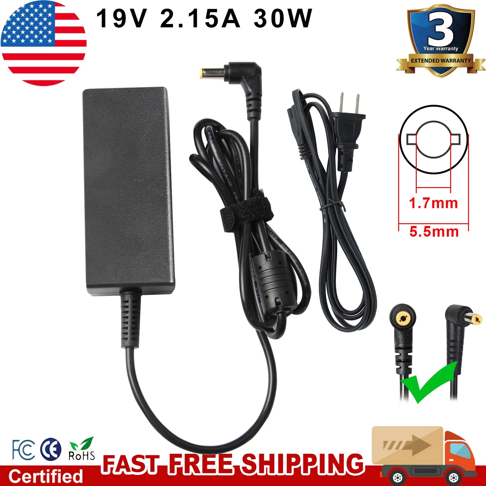 AC Power Supply Adapter Charger Cable For Acer Aspire E15 ES1-512-C96S Laptop