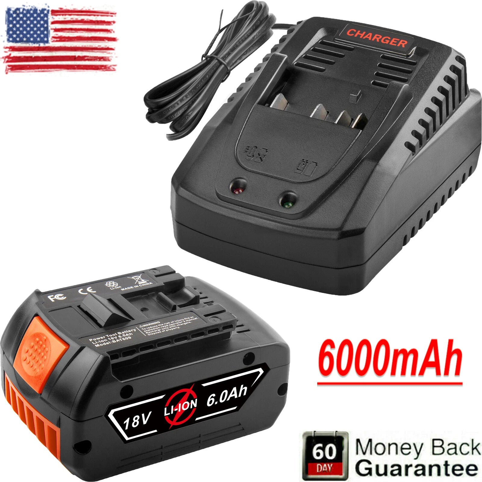 18V For Bosch BAT609 6.0AH Lithium ion Battery BAT618 17618 25618-01 Fuel Guage