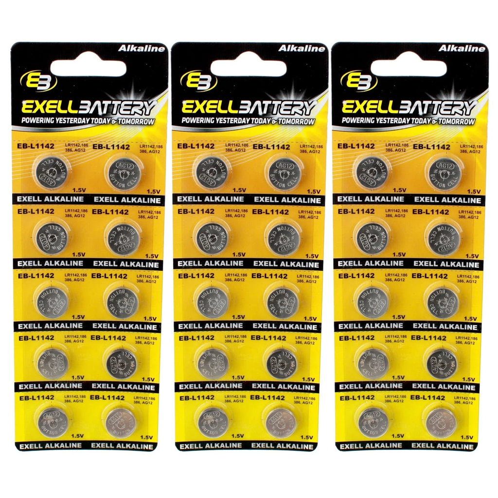 3pc 10pk Exell EB-L1142 Alkaline 1.5V Watch Battery Compatible With AG12 386