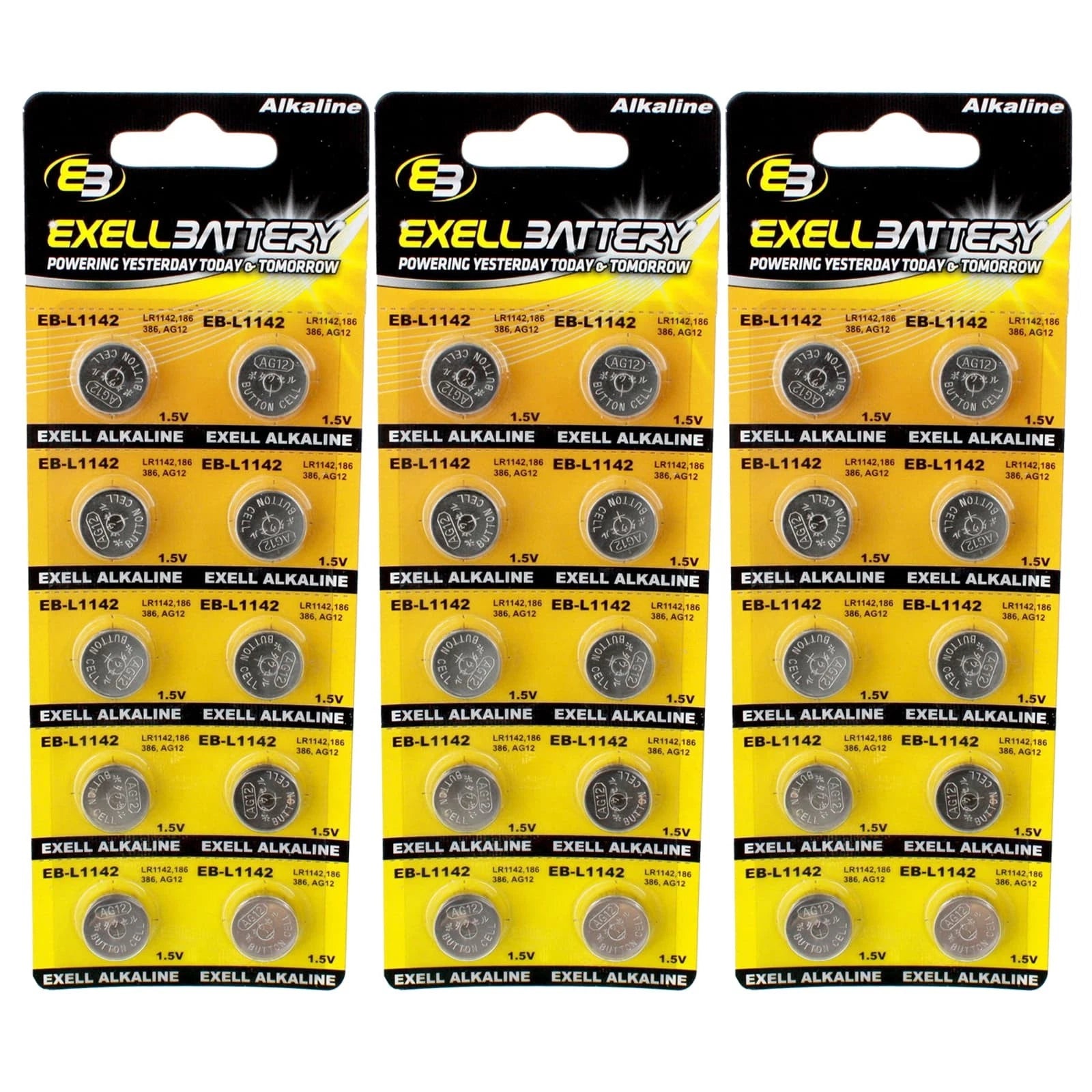 3pc 10pk Exell EB-L1142 Alkaline 1.5V Watch Battery Compatible With AG12 386