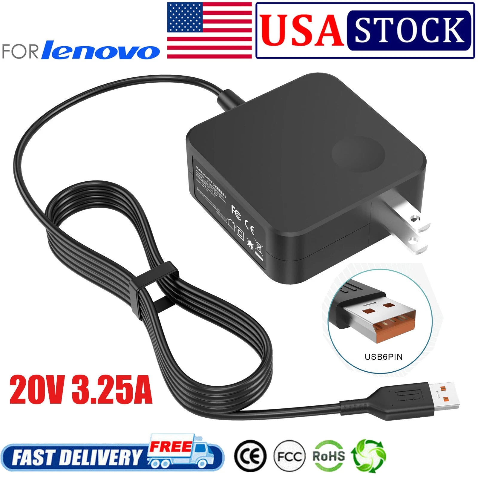65W 20V 3.25A AC Adapter For Lenovo Yoga 900-13ISK ADL65WDD ADL65WLC ADL65WLB US