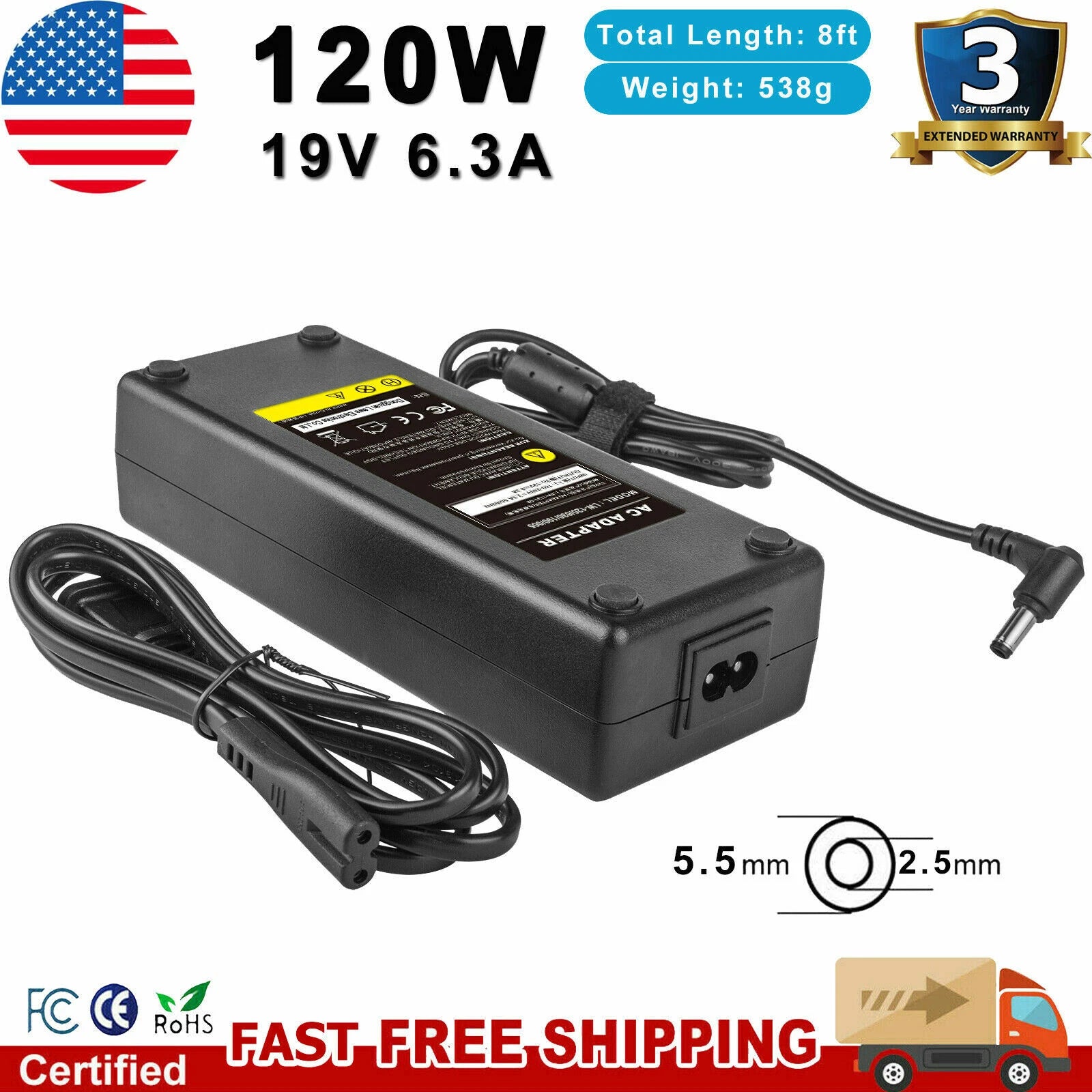 For for Asus FX80 FX504 UX510UW Laptop 120W Charger AC Adapter Power Supply Cord