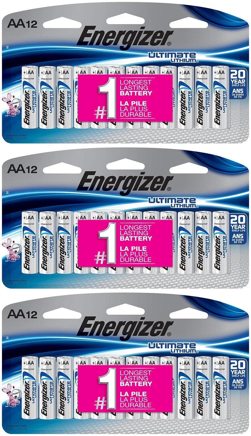 36 Energizer Ultimate AA L91 Lithium Batteries In Original Packaging Exp. 2037
