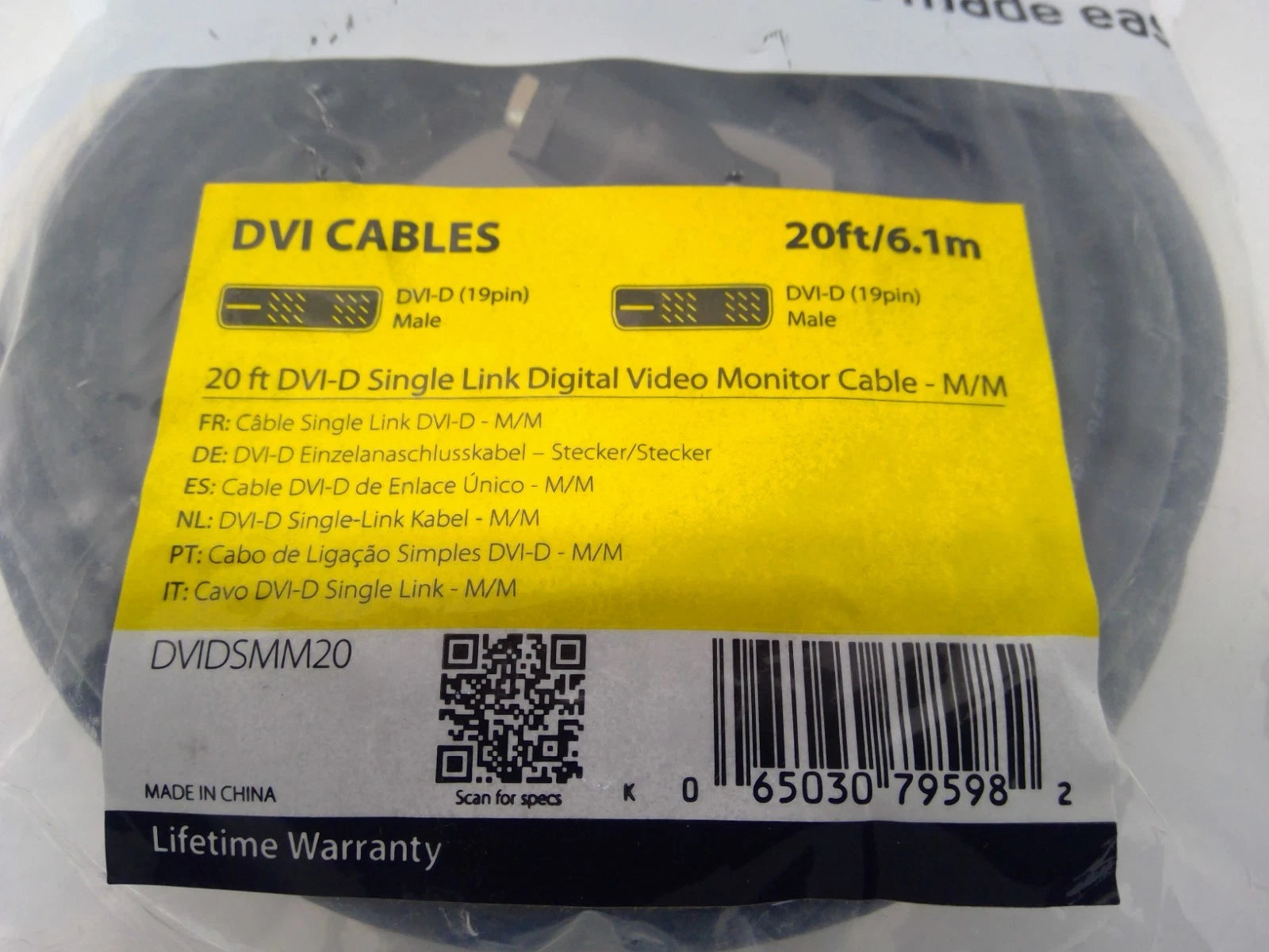 NEW StarTech DVIDSMM20 20ft DVI-D Single Link Cable - M/M DVI-D Male Video DVI-D