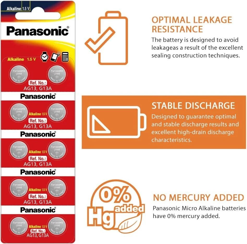 Panasonic A76 LR44/A76 1.5V Alkaline Batteries 10 Count Exp 2028