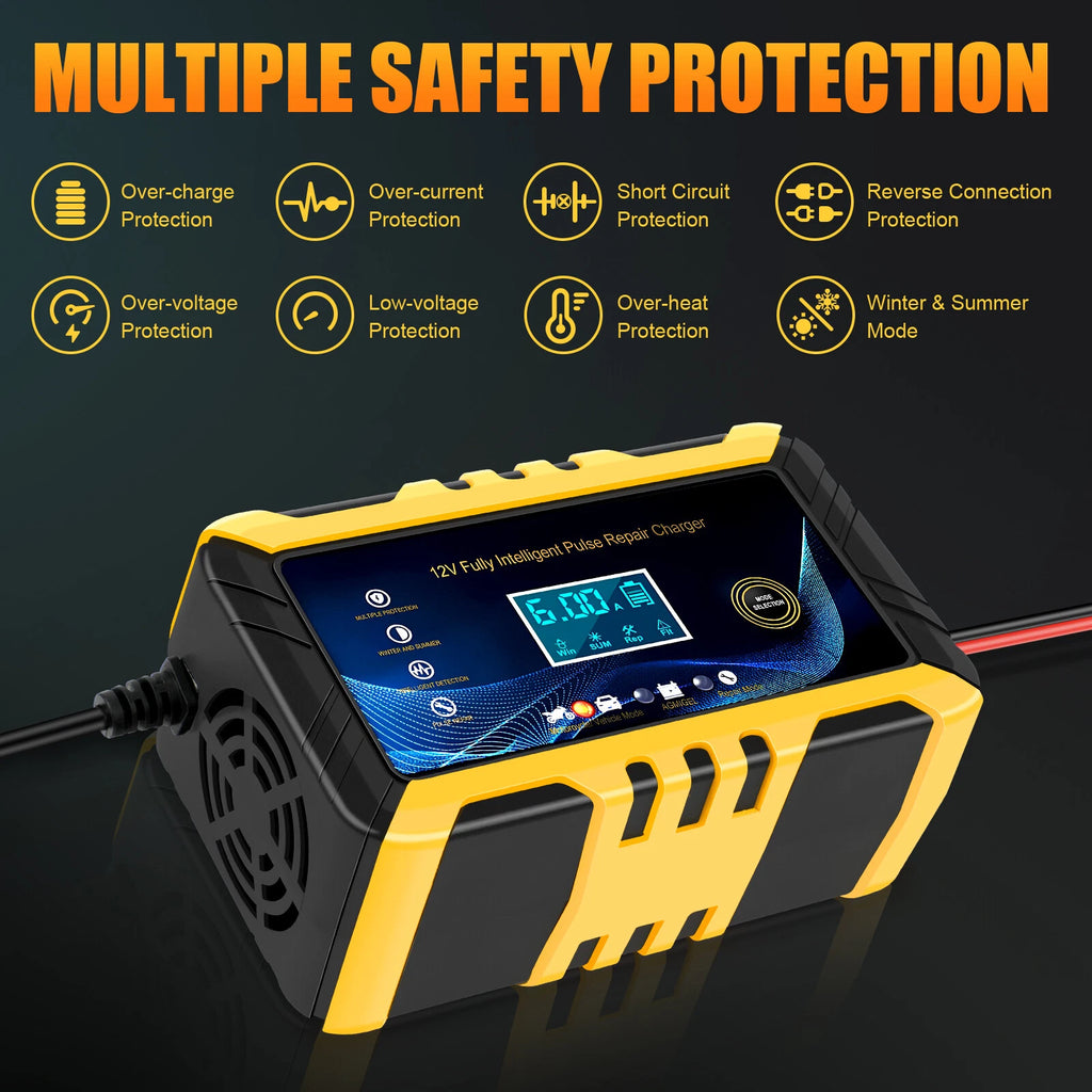 Car Battery Charger 6A 12V Intelligent Automatic Pulse Repair Starter AGM GEL US
