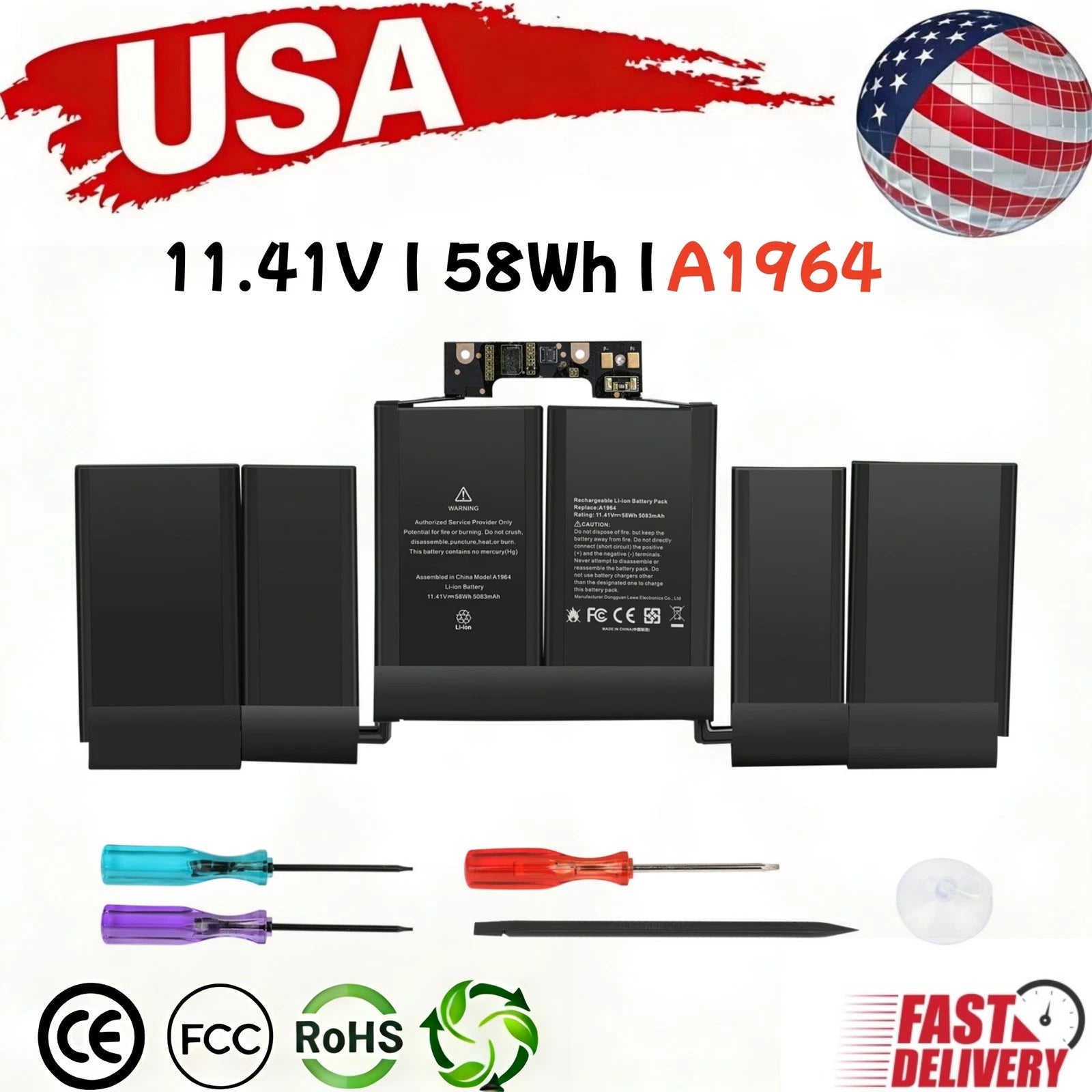 A1964 Battery 58Wh For MacBook Pro 13" A1989 Mid2018 2019 A2251 (2020 Release)
