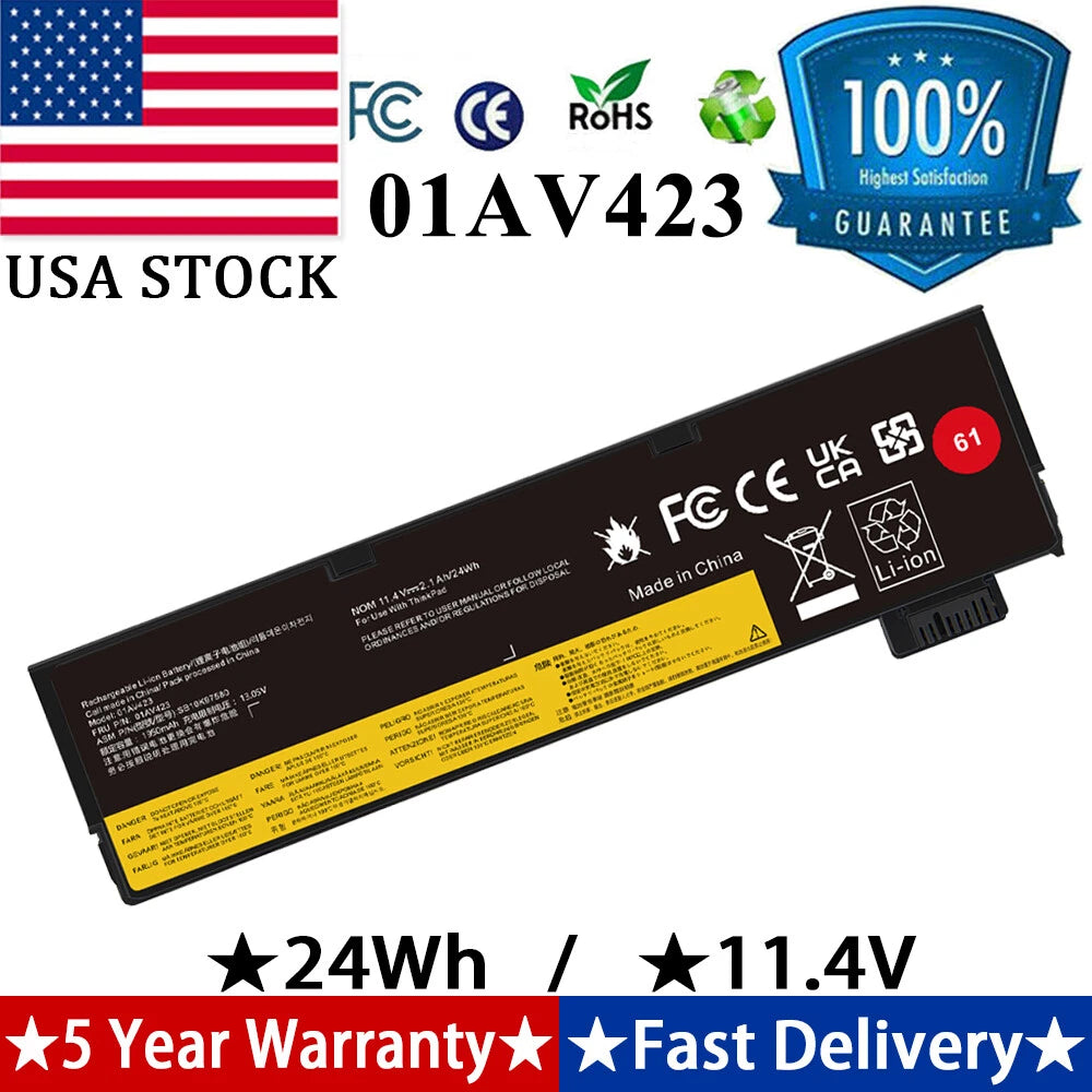 61 Battery For Lenovo Thinkpad T470 T480 T570 T580 P51s P52s 01AV427 01AV423