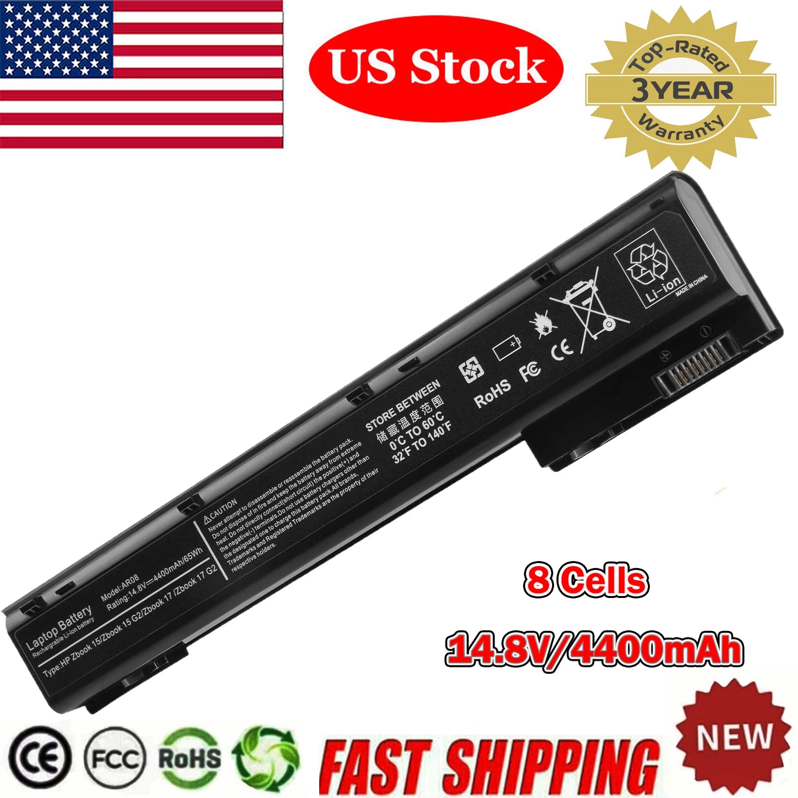 8 Cell Laptop Battery For HP ZBook 15.6" 15 17 G1 G2 AR08 708456-001 707615-141