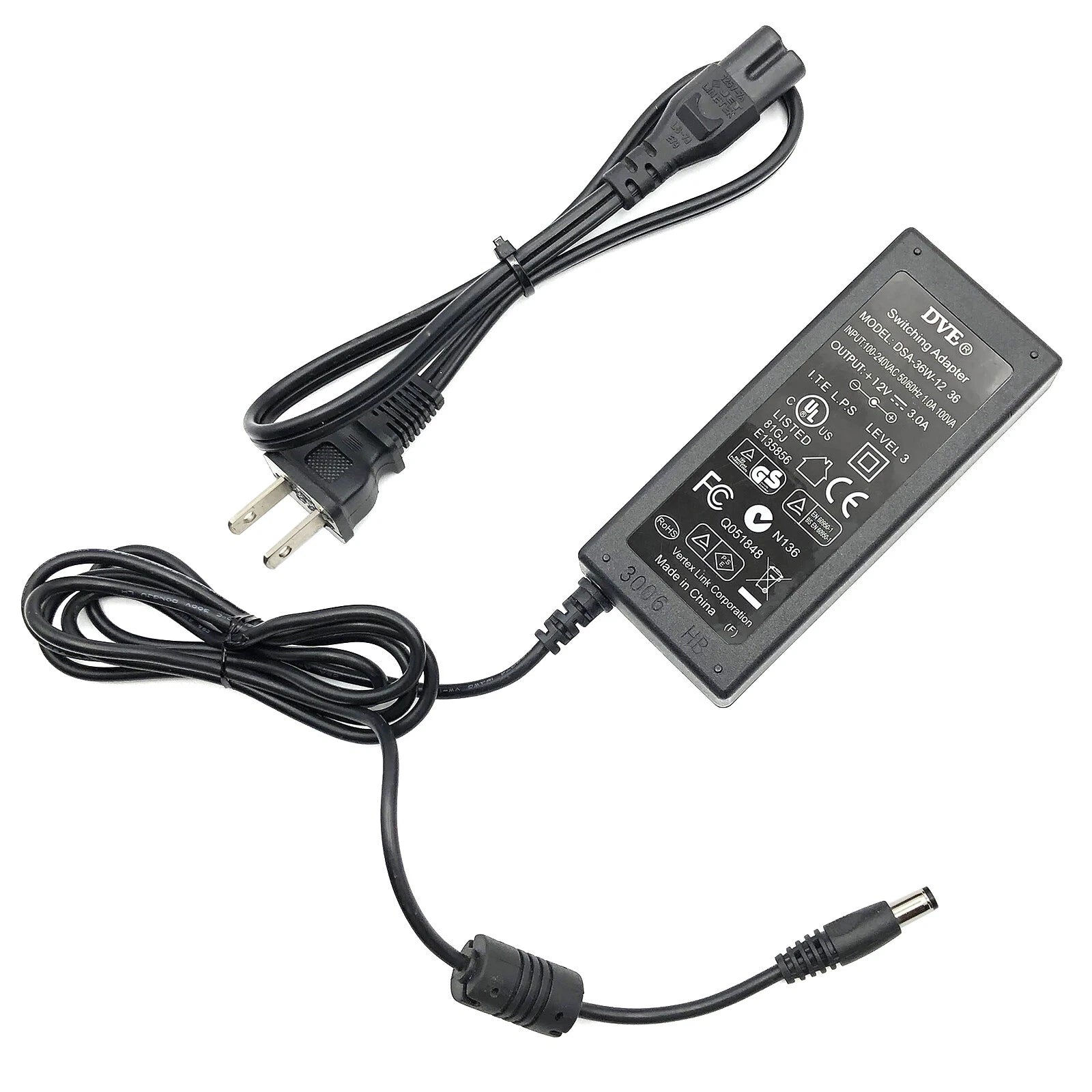 NEW Genuine 36W DVE AC DC Switching Adapter +12V 3A Model DSA-36W-12 1 36 w/Cord