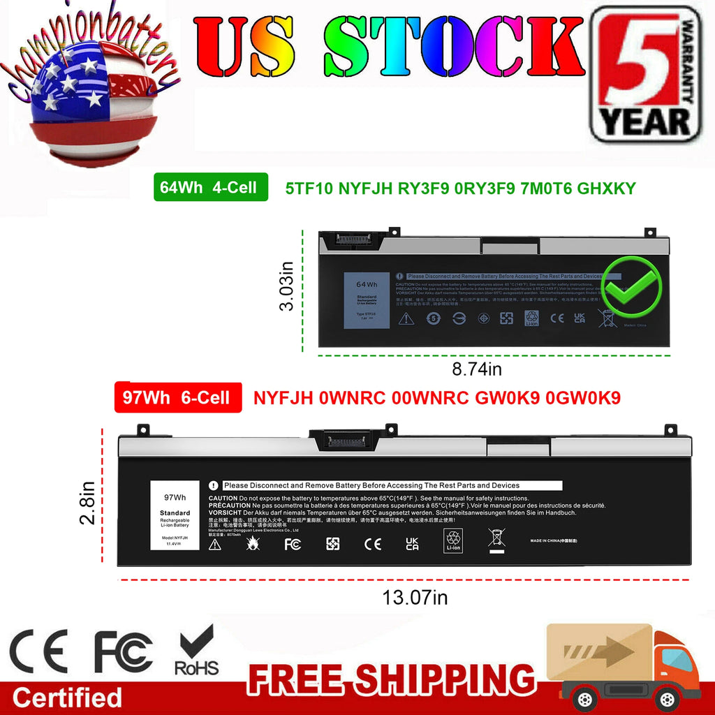 NYFJH 5TF10 Battery For Dell Precision 7330 7530 7540 7730 7740 P74F P34E
