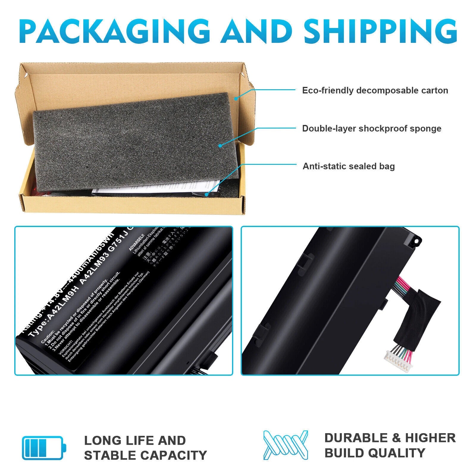 A42N1403 G751 Battery for ASUS ROG G751J-BHI7T25 A42LM93 GFX71JY 4ICR19/66-2 US