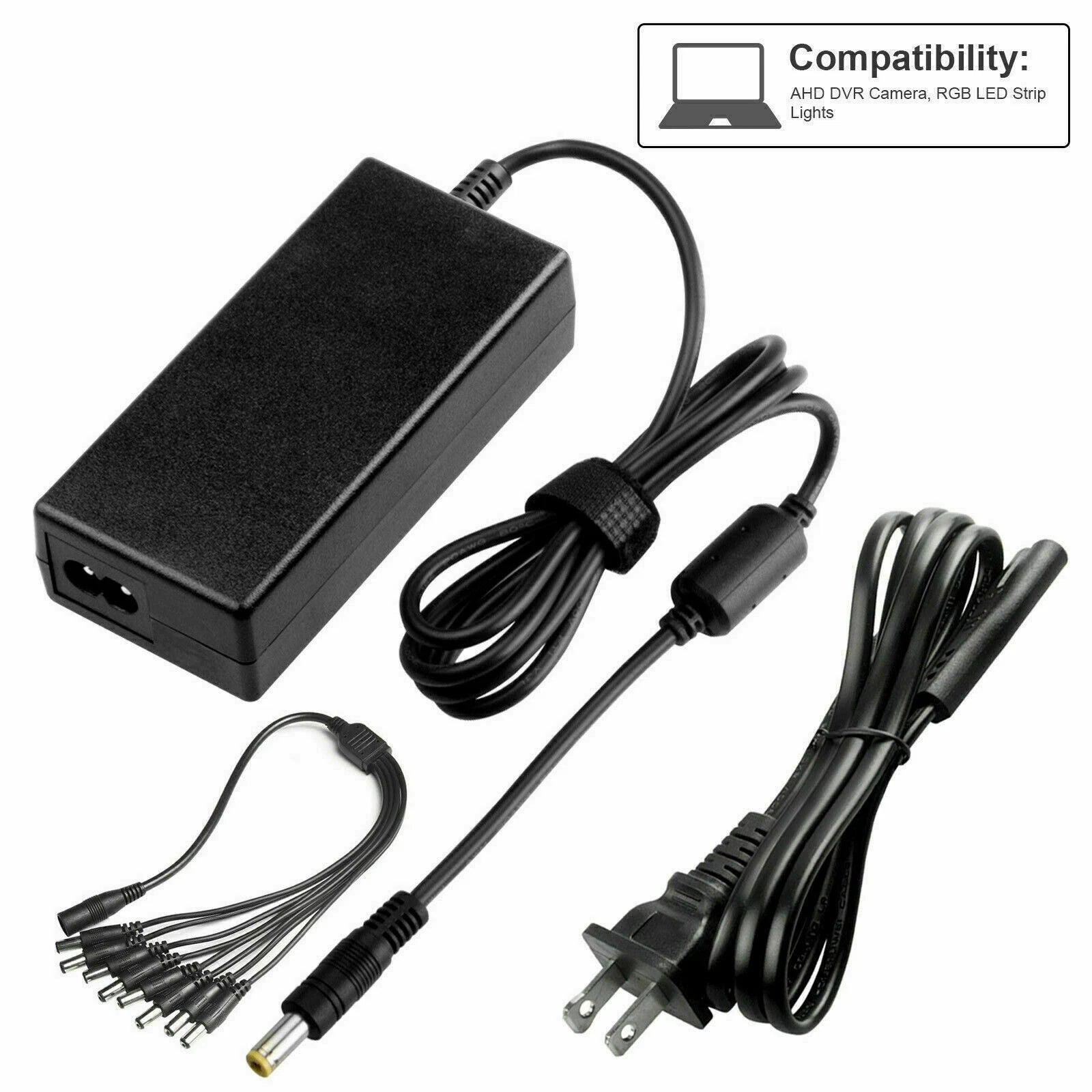 12V 5A Power Adapter + 8Way Split Cable For DVR CCTV Swann Lorex Defender System