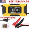 12V 24V 10A Smart Fast Car Battery Charger Lifepo4 Automatic Pulse Repair AGM US