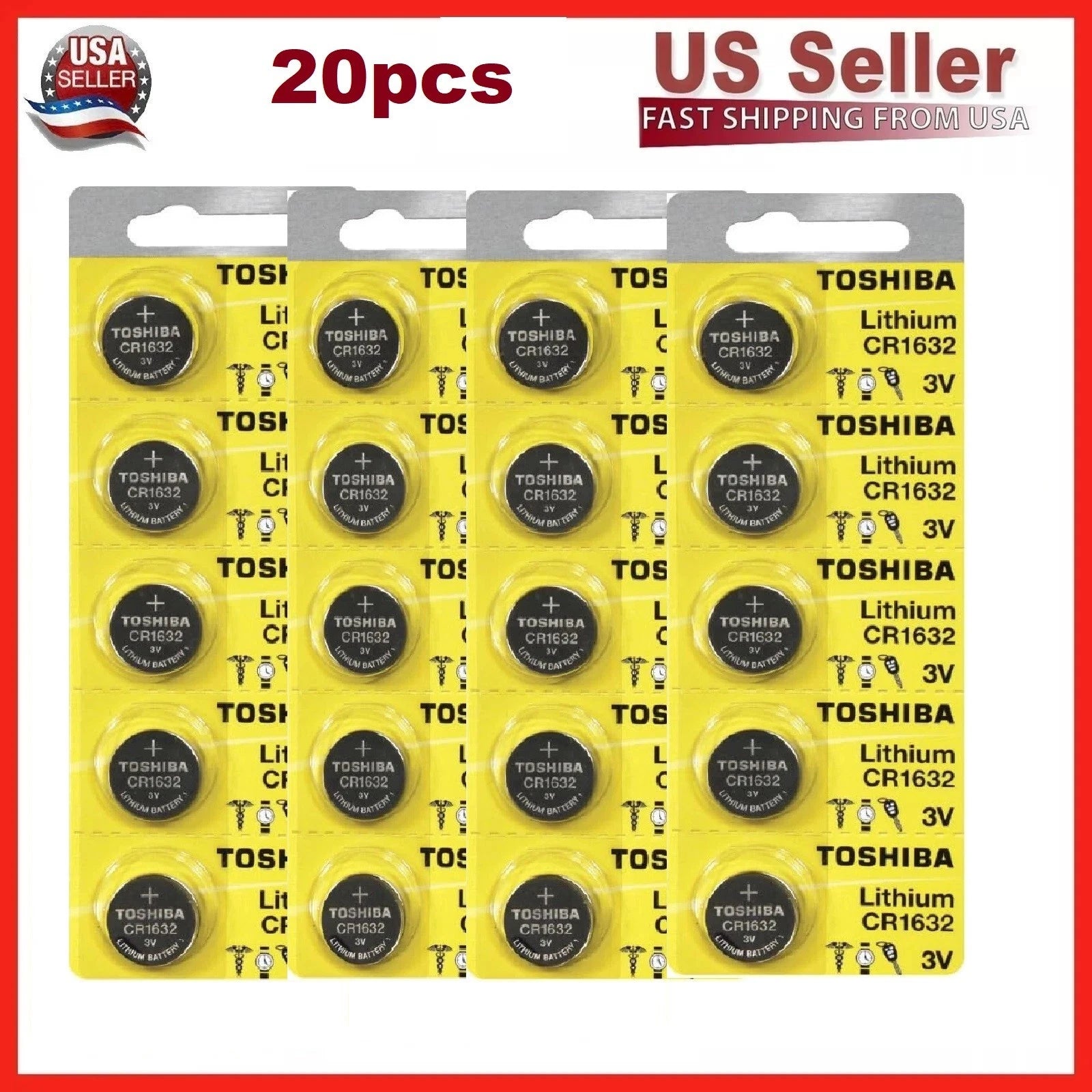 20 x New Original Toshiba CR1632 3V Lithium Coin Cell Battery (20 Batteries)