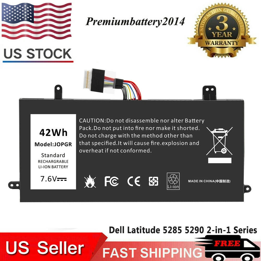 For Dell Latitude 5285 5290 2-in-1 Series 7.6V 42Wh Battery J0PGR JOPGR 0FTH6F