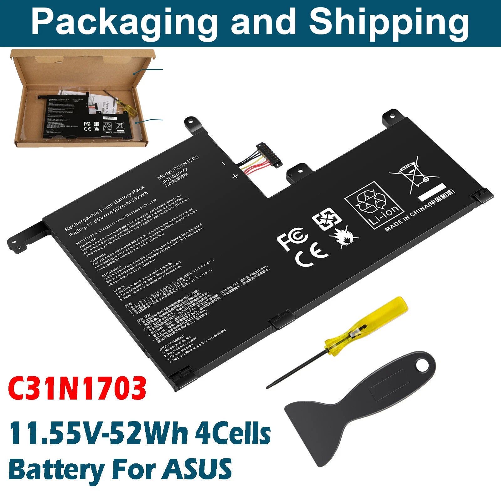 Battery C31N1703 For Asus Zenbook Flip UX561U Q525U UX561UA UX561UN Series 52WH