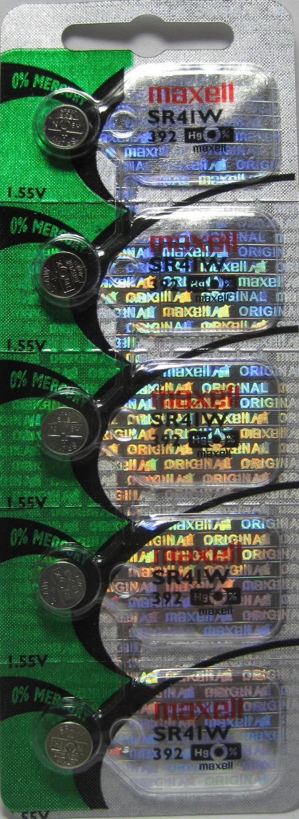 5 Maxell 392 SR41W Silver Oxide Batteries Hologram