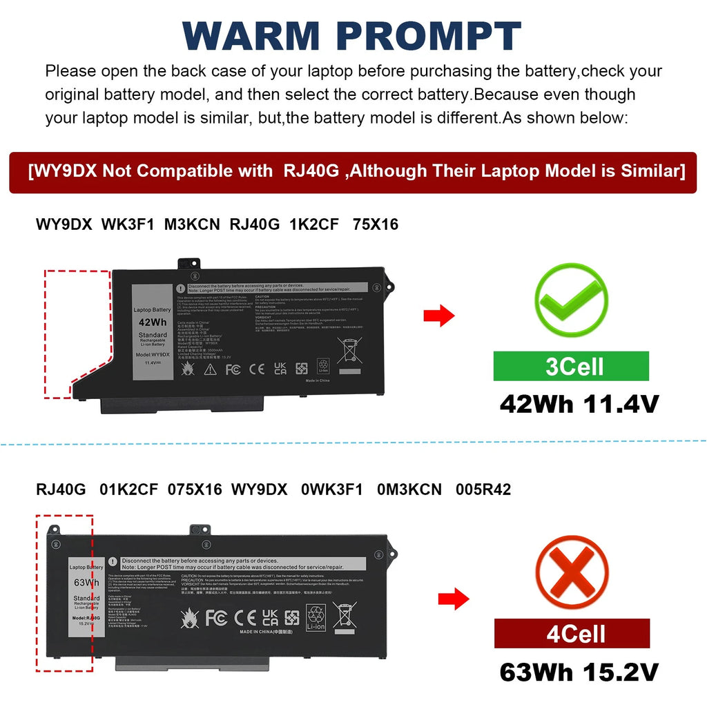 ??LOT Replace WY9DX Battery For Dell Latitude 14 5420 15 5520 Precision 15 3560