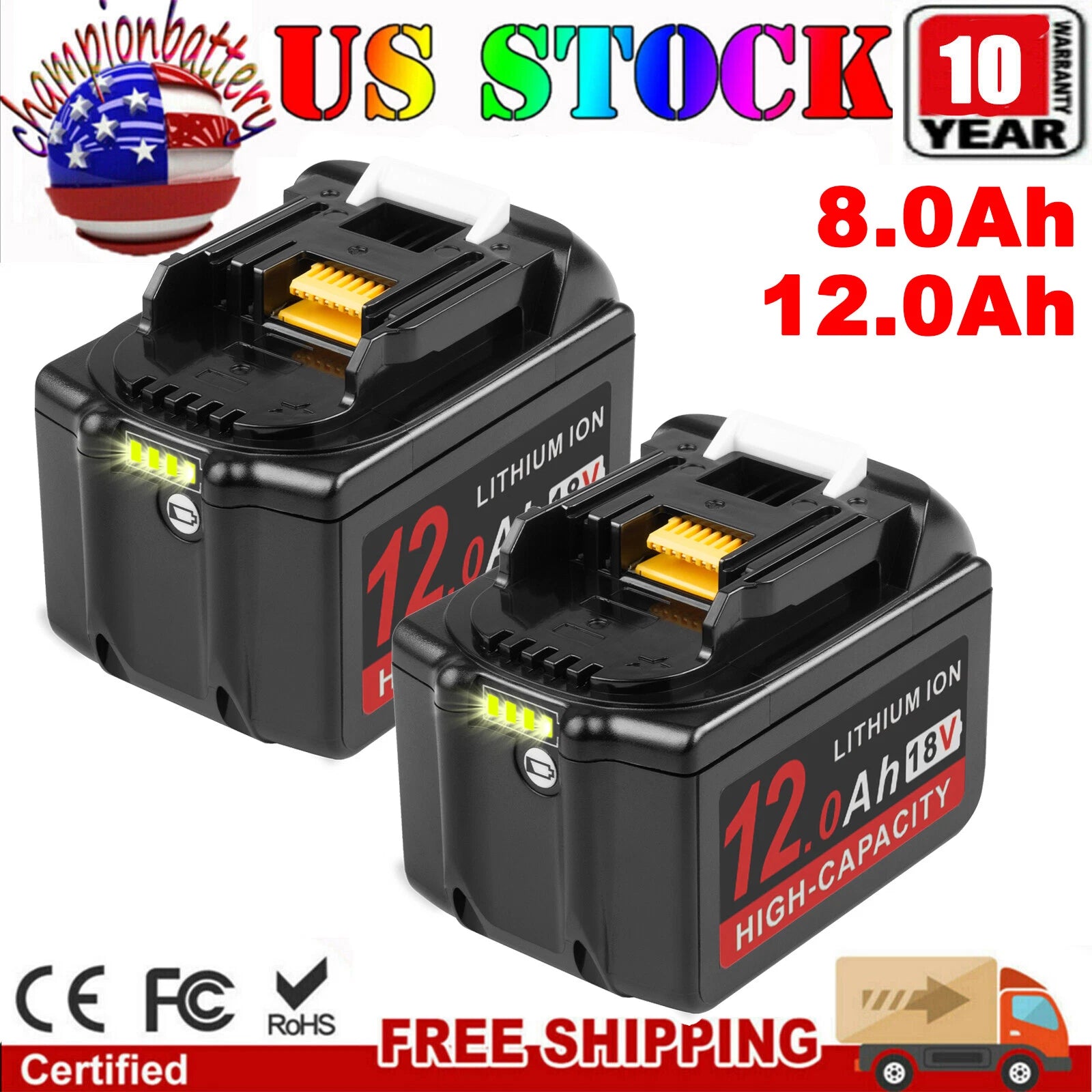 For Makita 18V 8.0Ah 12.0Ah Lithium-Ion Battery BL1890 BL1850 BL1860 LED Tools
