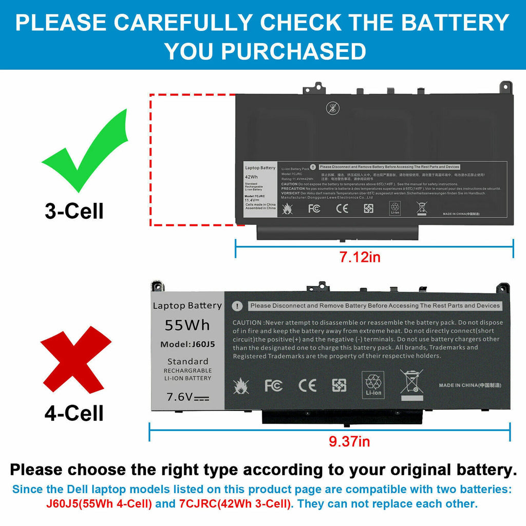 7CJRC Laptop Battery For Dell Latitude 7470 7270 E7470 E7270 Series KNM09 42Wh