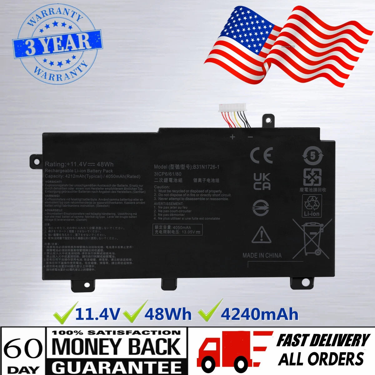 B31N1726 Battery for ASUS TUF Gaming FX505DT FX505DV FX505DU FX505DY FX505GT