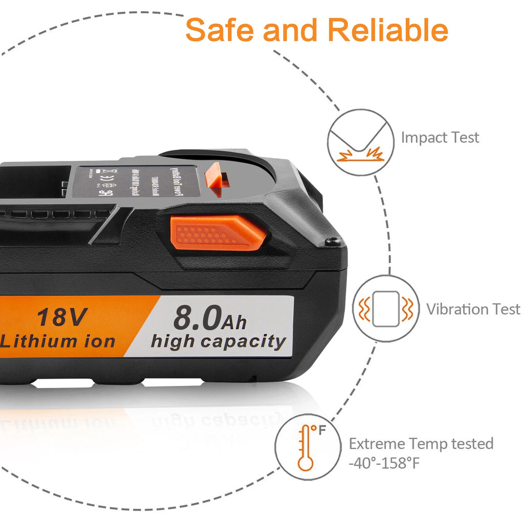 2pack For Ridgid R840085 8.0Ah Li-ion Battery Rigid 18 Volt R840087 Power Tools